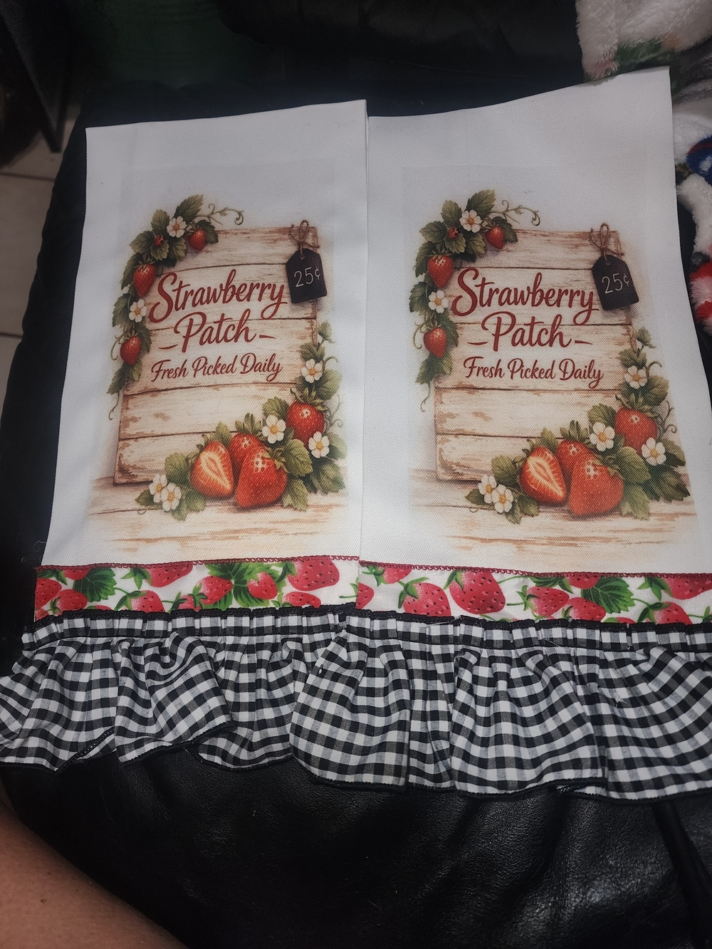 Strawberry Patch Kitchen Tea Towels - White with Red Strawberry Accent
